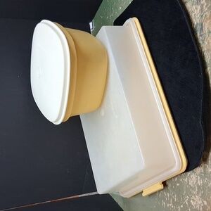 VTG Tupperware Harvest Gold Steam N Store Steamer 888 & Cake taker 622